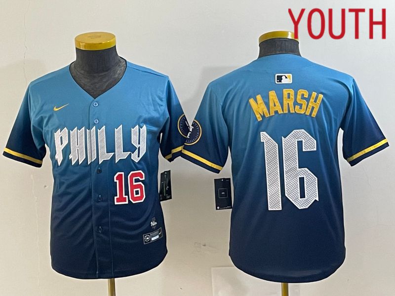 Youth Philadelphia Phillies #16 Marsh Blue City Edition Nike 2024 MLB Jersey style 3